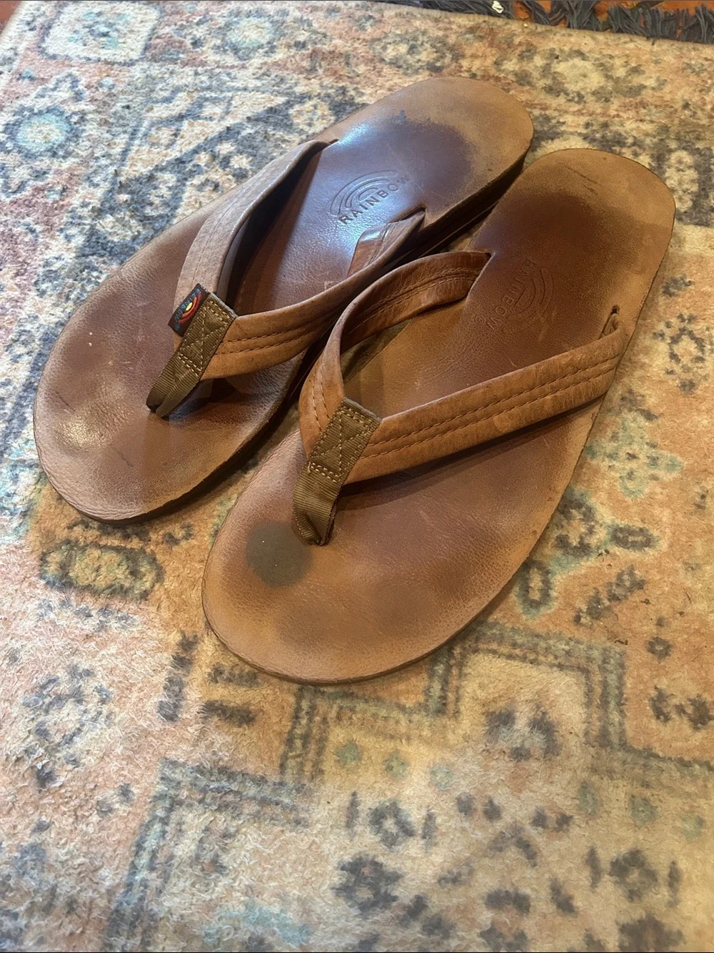 Rainbow Men’s Brown Leather-Style Flip Flop Sandal